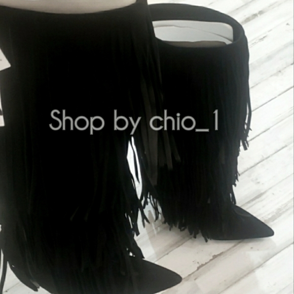 Zara FRINGED HEELED LEATHER KNEE HIGH BOOTS bloggers favorite - Picture 11 of 12